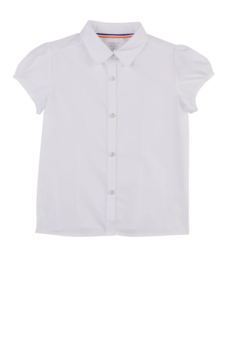 French Toast Girls 7-14 Puff Sleeve Rhinestones Button Polo Shirt, White, Size 7