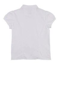 French Toast Girls 7-14 Puff Sleeve Rhinestones Button Polo Shirt, White,