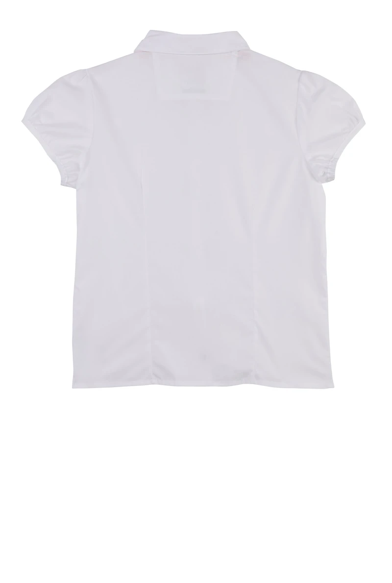 French Toast Girls 7-14 Puff Sleeve Rhinestones Button Polo Shirt