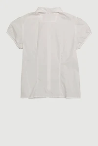 Girls 16-20 Rhinestone Button Front Puff Sleeve Solid Shirt