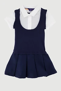 French Toast Girls 4-6x Short Sleeve Pleated Jumper, Blue, Size 6