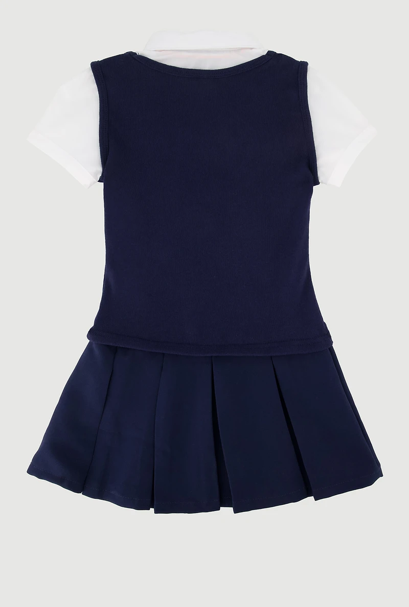 French Toast Girls 4-6x Short Sleeve Pleated Jumper, Blue, Size 6
