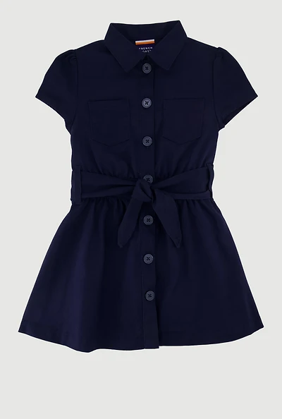 French Toast Girls 4-6x Safari Dress with Tie Waist Belt, Blue,