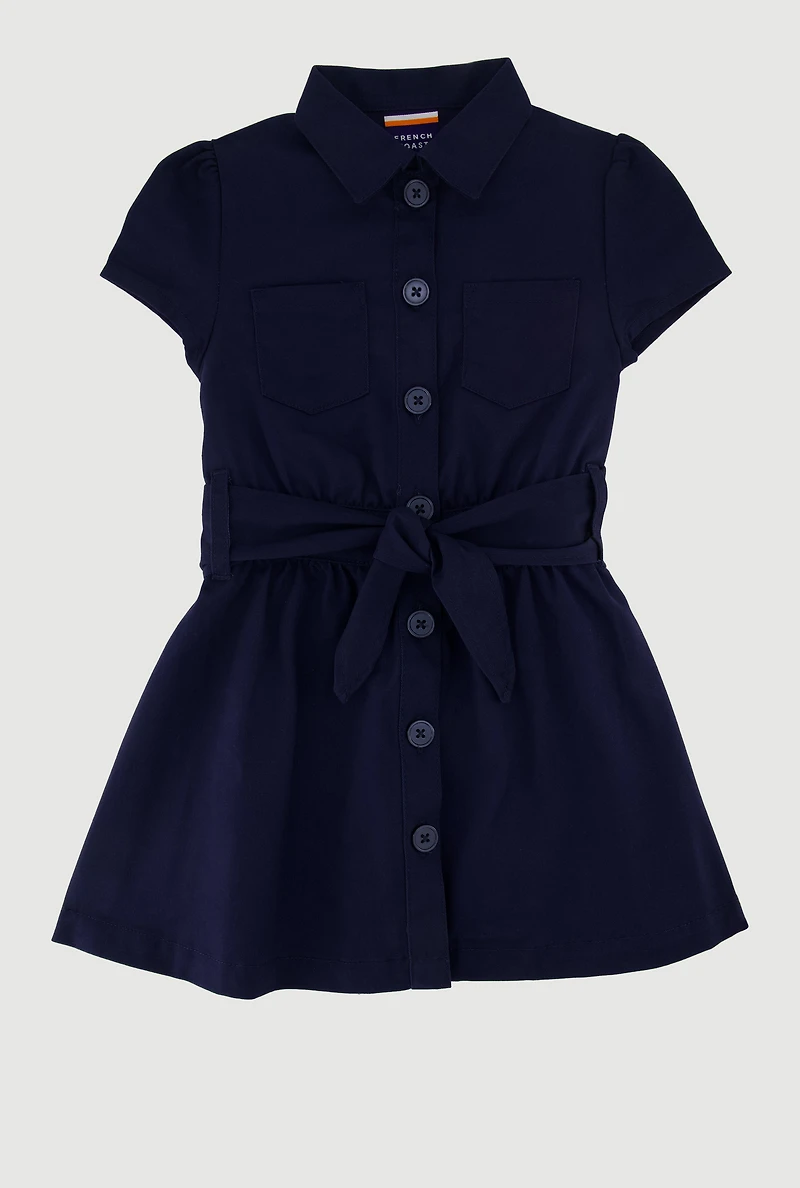 French Toast Girls 4-6x Safari Dress with Tie Waist Belt, Blue, Size 6