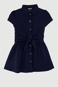 French Toast Girls 4-6x Safari Dress with Tie Waist Belt, Blue, Size 6