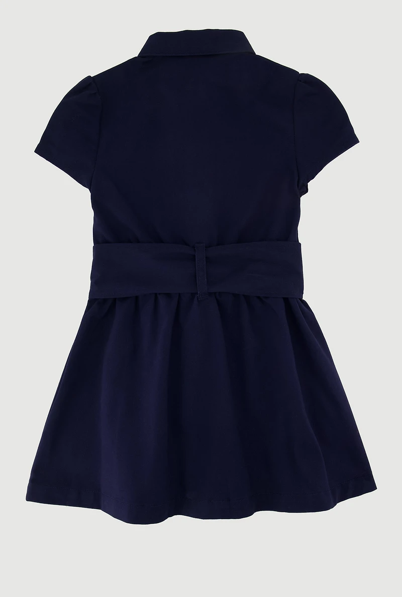 French Toast Girls 4-6x Safari Dress with Tie Waist Belt, Blue, Size 6