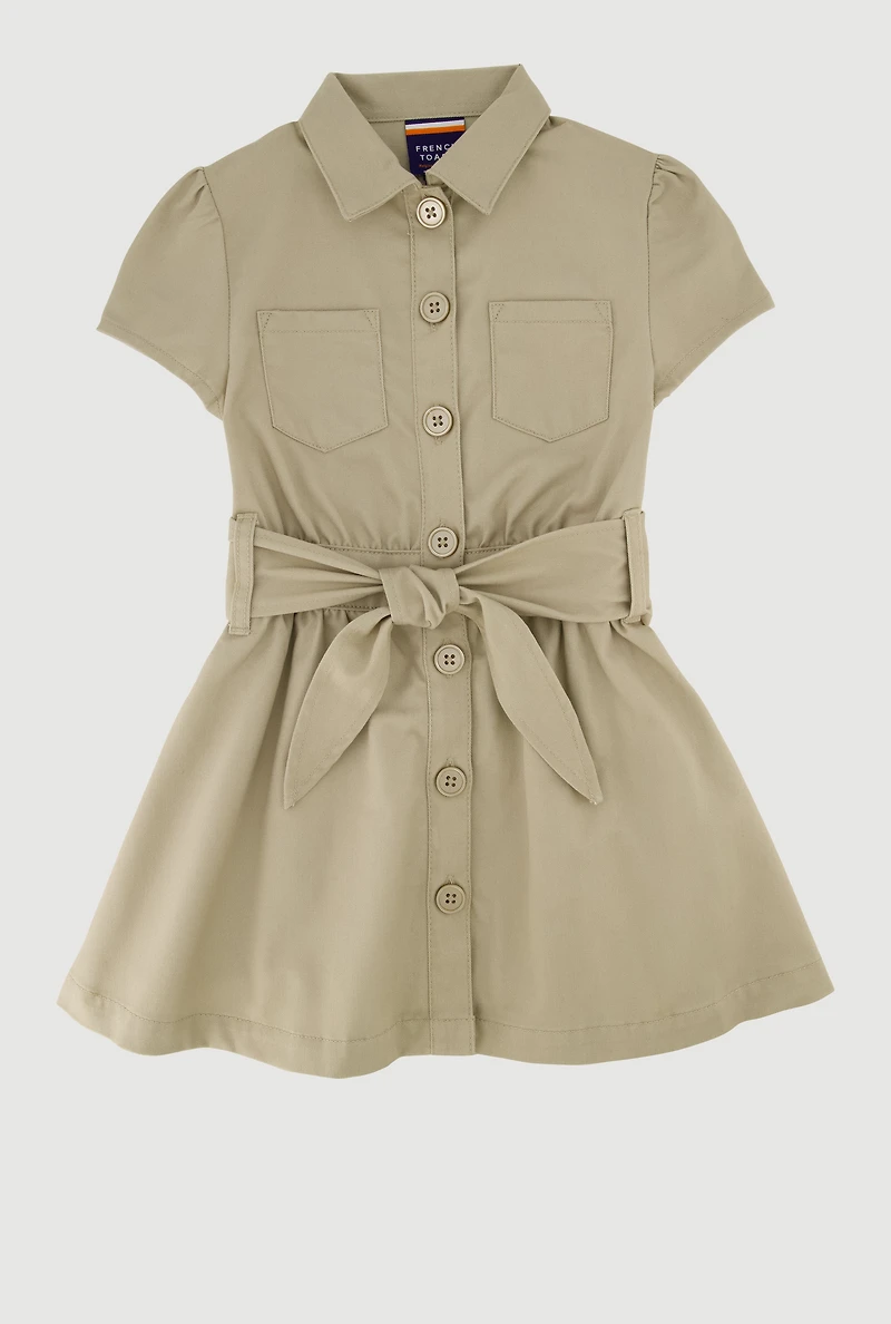 French Toast Girls 4-6x Button Front Safari Dress, Beige,
