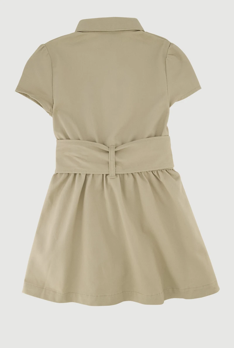 French Toast Girls 4-6x Button Front Safari Dress, Beige,