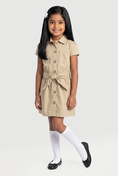 French Toast Girls 4-6x Tie Waist Belted Safari Dress