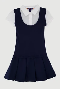 French Toast Girls 7-14 Short Sleeve Pleated Jumper, Blue, Size 10