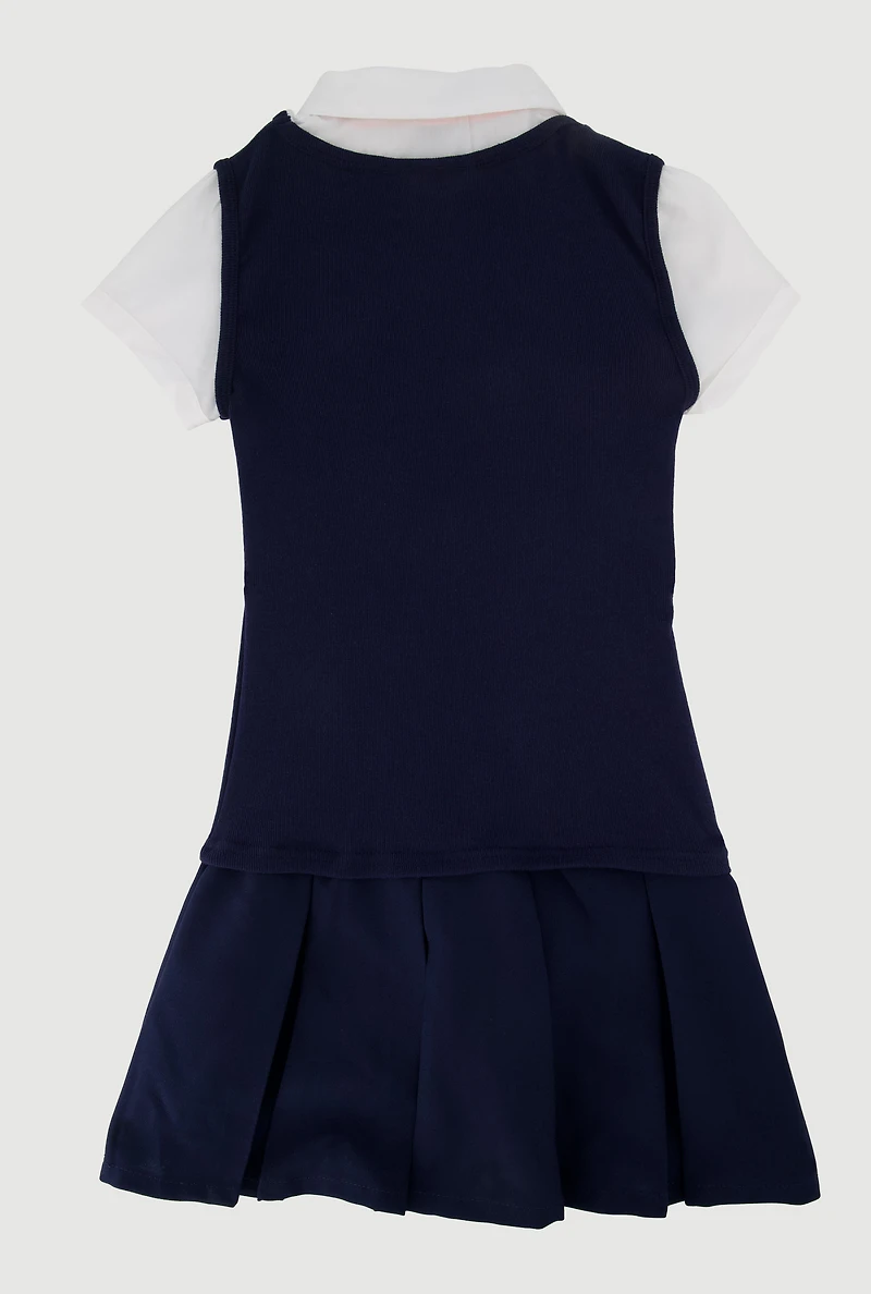French Toast Girls 7-14 Short Sleeve Pleated Jumper, Blue, Size 14