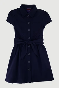 French Toast Girls 7-14 Twill Button Front Tie Waist Dress, Blue, Size 10