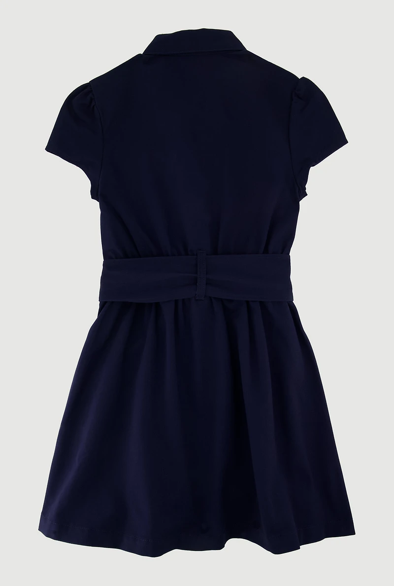 French Toast Girls 7-14 Twill Button Front Tie Waist Dress