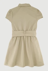 French Toast Girls 7-14 Twill Tie Waist Button Front Dress, Khaki, Size 12