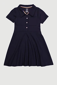 French Toast Girls 7-14 Rhinestone Buttons Midi Polo Dress, Blue,