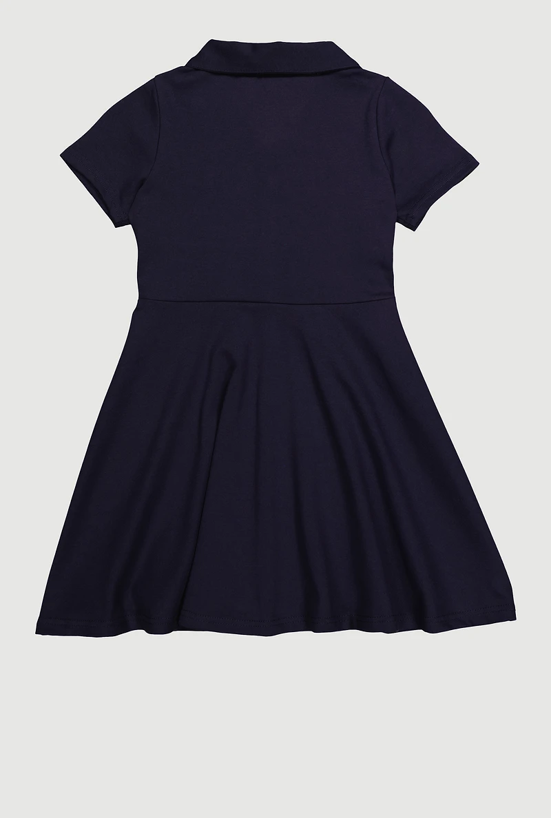 French Toast Girls 7-14 Rhinestone Buttons Midi Polo Dress, Blue,