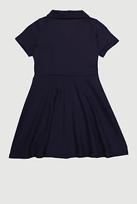French Toast Girls 7-14 Rhinestone Buttons Midi Polo Dress, Blue,