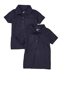 Girls Solid Interlock Short Sleeve Polo Shirts 2 Pack