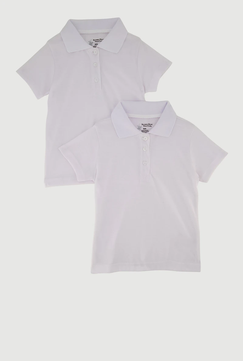 Girls 4-6x Basic Short Sleeve Polo Shirts 2 Pack, White, Size 6X