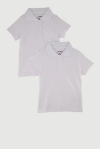 Girls 4-6x Basic Short Sleeve Polo Shirts 2 Pack, White, Size 6X