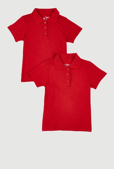 Girls 4-6x Solid Short Sleeve Polo Shirts 2 Pack, Red, Size 5-6