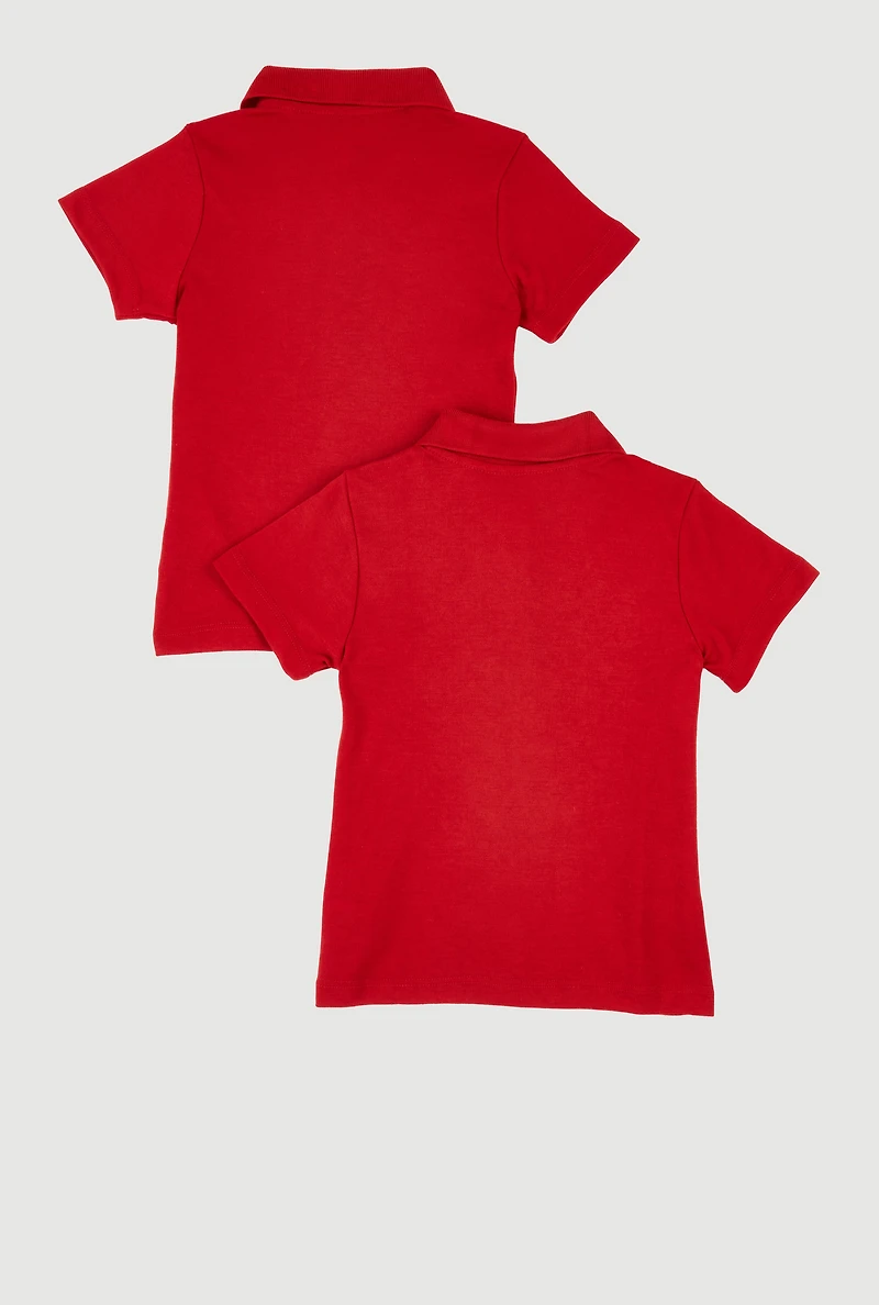 Girls 4-6x Solid Short Sleeve Polo Shirts 2 Pack, Red, Size 6X