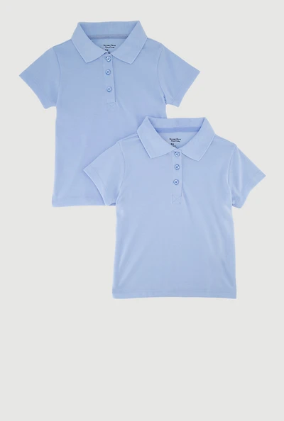 Girls 4-6x 2 Pack Solid Button Front Polo Shirts, Blue,