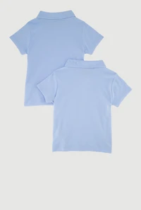 Girls 4-6x 2 Pack Solid Button Front Polo Shirts, Blue,