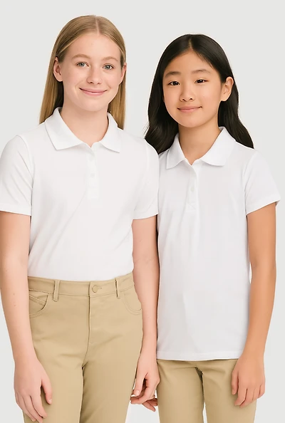 Girls Solid Uniform Polo Shirts 2-Pack, White,