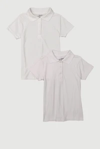 Girls Solid Uniform Polo Shirts 2-Pack, White,