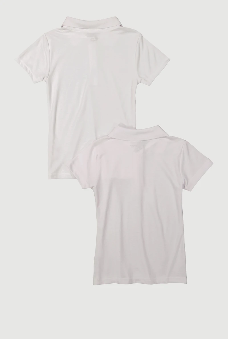 Girls Solid Uniform Polo Shirts 2-Pack, White, Size 7-8