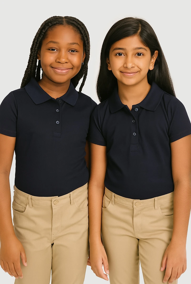 Girls Uniform Polo Shirts 2-Pack, Blue, Size 10-12