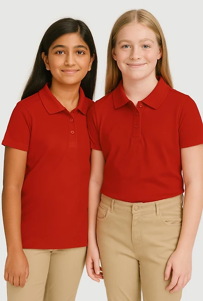 Girls 7-14 Solid Short Sleeve Polo Shirts 2 Pack, Red, Size 14-16