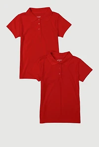 Girls 7-14 Solid Short Sleeve Polo Shirts 2 Pack, Red, Size 14-16