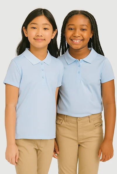 Girls 7-14 Solid Polo Shirts 2 Pack, Blue,