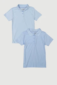 Girls 7-14 Solid Polo Shirts 2 Pack, Blue, Size 14-16