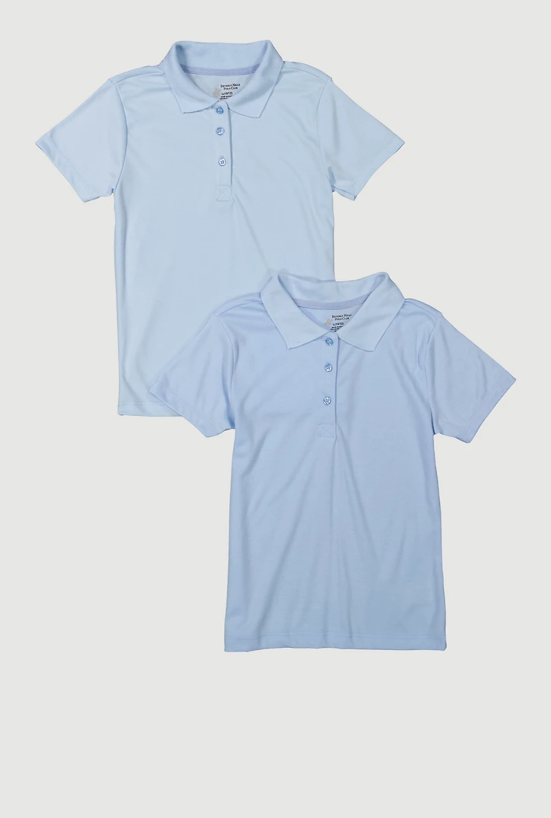 Girls 7-14 Solid Polo Shirts 2 Pack, Blue, Size 14-16
