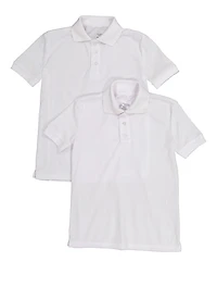 Boys 8-16 Solid Short Sleeve Pique Polo 2 Pack, White,