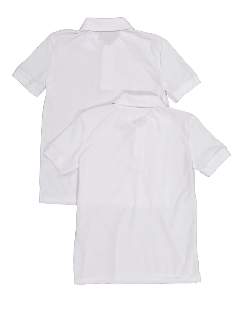 Boys 8-16 Solid Short Sleeve Pique Polo 2 Pack, White,