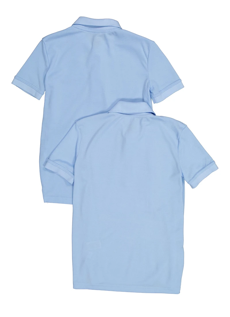 Boys 8-16 Solid Short Sleeve Pique Polo Shirt 2 Pack, Blue, Size 12-14