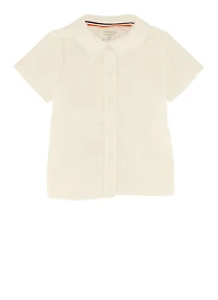 French Toast Girls 2T-4T Peter Pan Collar Short Sleeve Shirt, White, Size 3T