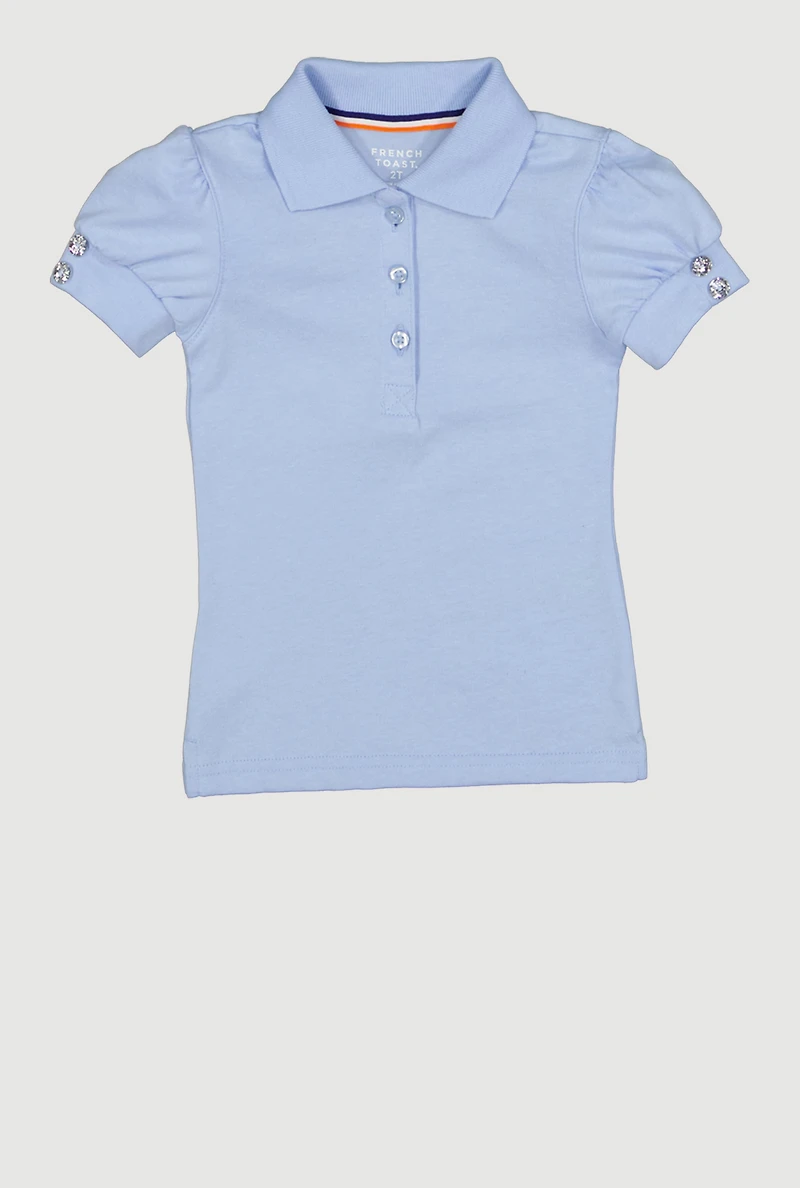 French Toast Girls 2T-4T Rhinestone Sleeve Polo Shirt