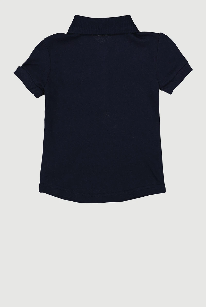 French Toast Girls 2T-4T Puff Sleeve Bow Pocket Detail Polo Shirt