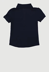 French Toast Girls 2T-4T Puff Sleeve Bow Pocket Detail Polo Shirt