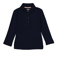 French Toast Girls 2T-4T Interlock Long Sleeve Polo Shirt, Blue, Size 3T