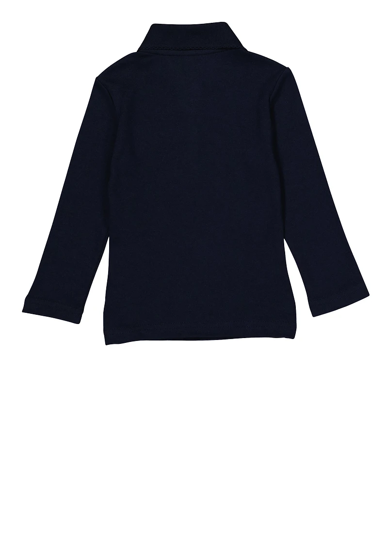 French Toast Girls 2T-4T Interlock Long Sleeve Polo Shirt, Blue, Size 3T