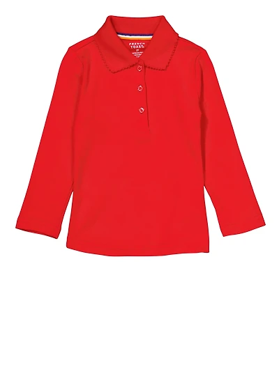 French Toast Girls 2T-4T Picot Collar Polo Shirt, Red, Size 4T