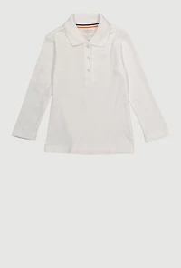 Girls 2T-4T Long Sleeve Solid Polo Shirt, White, Size 3T