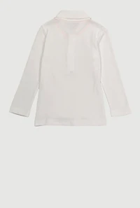Girls 2T-4T Long Sleeve Solid Polo Shirt, White, Size 3T