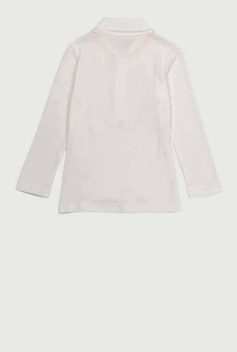 Girls 2T-4T Long Sleeve Solid Polo Shirt, White, Size 2T
